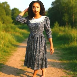 Vintage PRAIRIE Cottage Core Western Dress FLORAL print LONG flowing SIZE 8